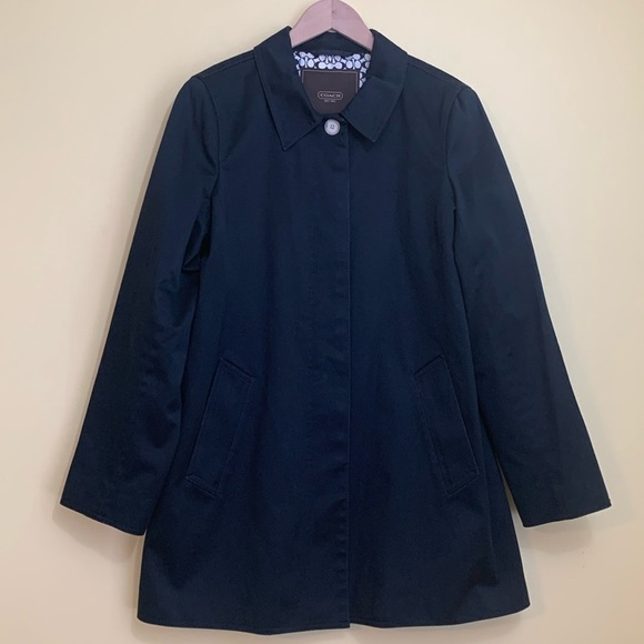 Coach Jackets & Blazers - Coach | Black 100% Cotton Classic Clean Silhouette Midi Rain Trench Style Coat M
